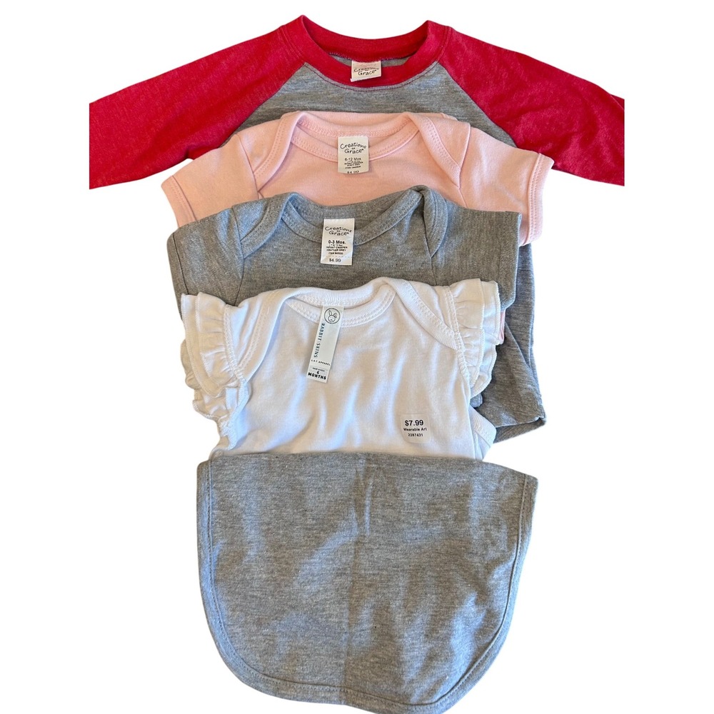 Lot of 5 Blank Baby Toddler Bodysuits Tee Bib For Craft Blanks Baby Shower Gifts
